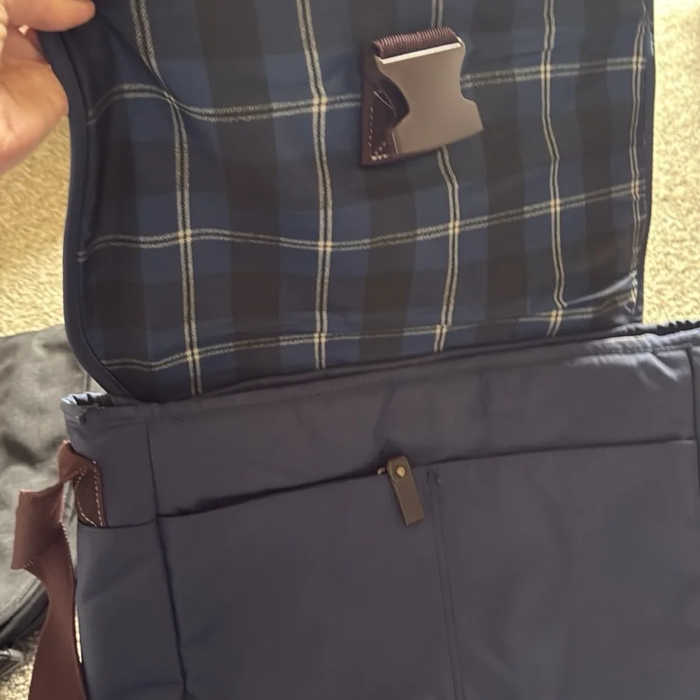 G.H. Bass & Co. Navy Laptop Messenger Bag with Brown Strap